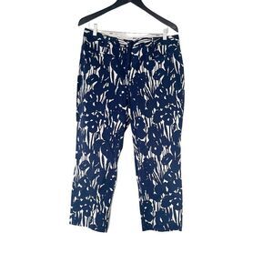 Land’s End Navy White Abstract Floral Pattern Capri Pants